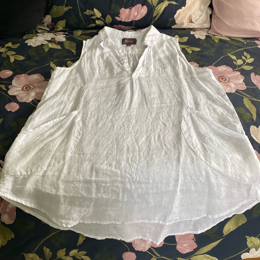 For Cynthia White Sleeveless beach swim coverup linen - Picture 2 of 7